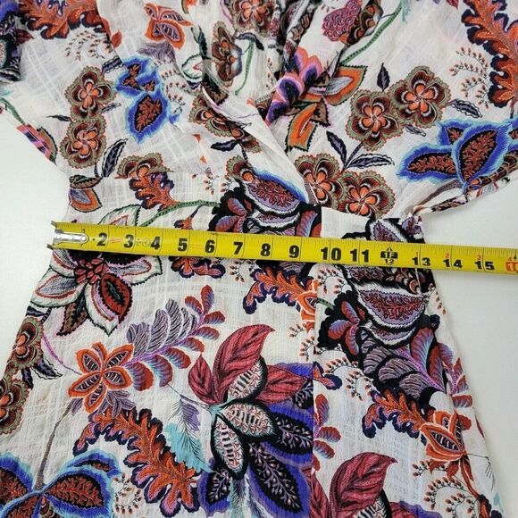 Zara Boho Crinkled Bright Floral Print Cape‎ Sleeve Beach Dress Women's sz Small - Picture 10 of 13